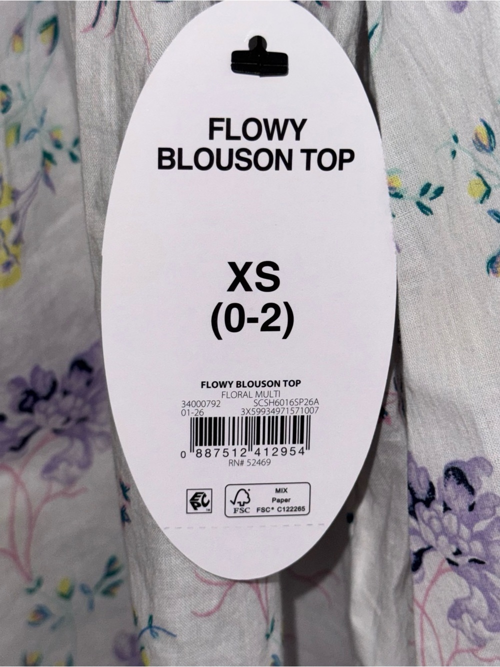 Scoop Womens XS Flowy Blouson Cotton Blouse White Purple Floral Long Sleeve Top - Picture 13 of 13